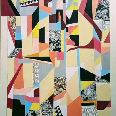 Angelika Wesener Zwei Welten Acryl Collage auf Holz 60 x 80